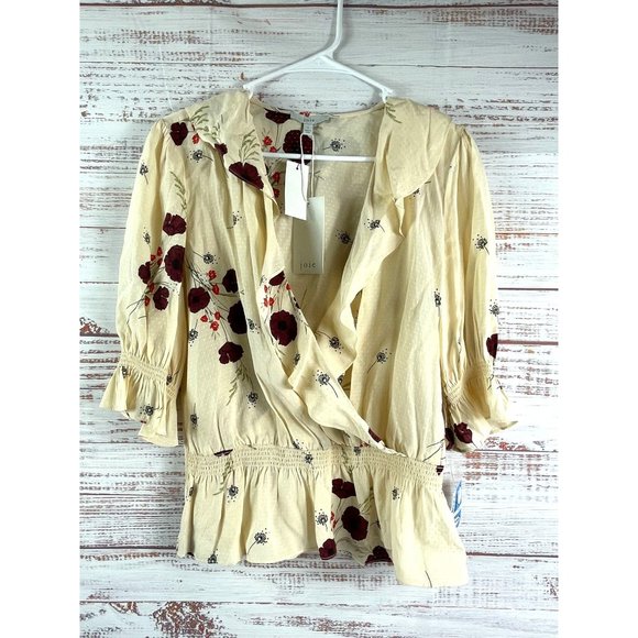 NWT Joie Aged White Floral Peasant Blouse Sz Large L $248 - Picture 1 of 10